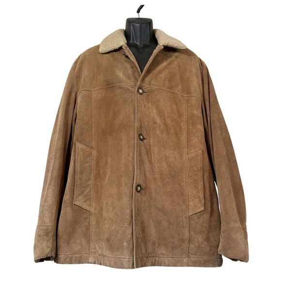 Vintage Y2K Structure Faux Shearling Lined Suede Leather Coat Mens Size M - Picture 1 of 13